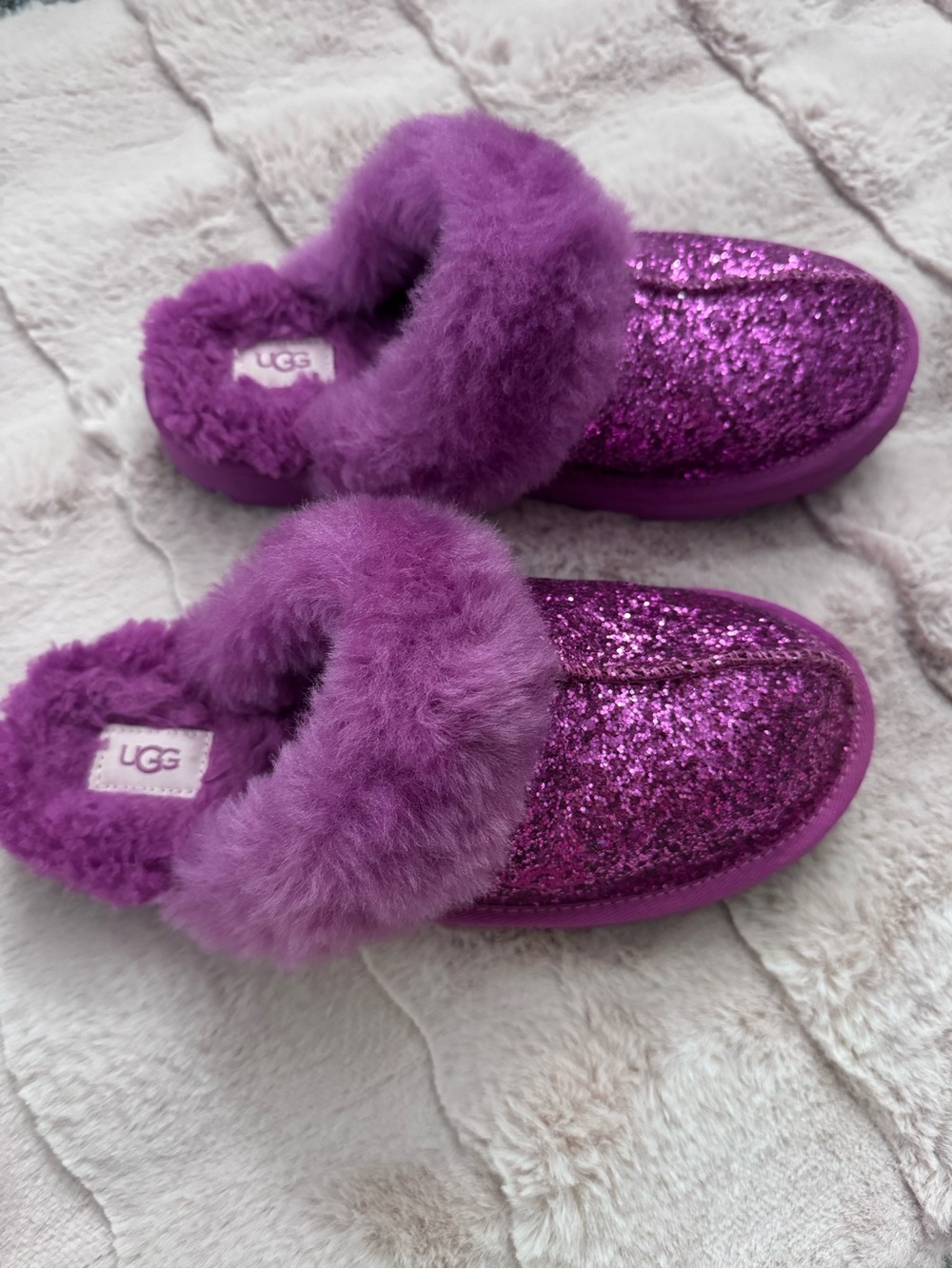UGG Kids Purple Glitter Sheepskin Clog Slippers